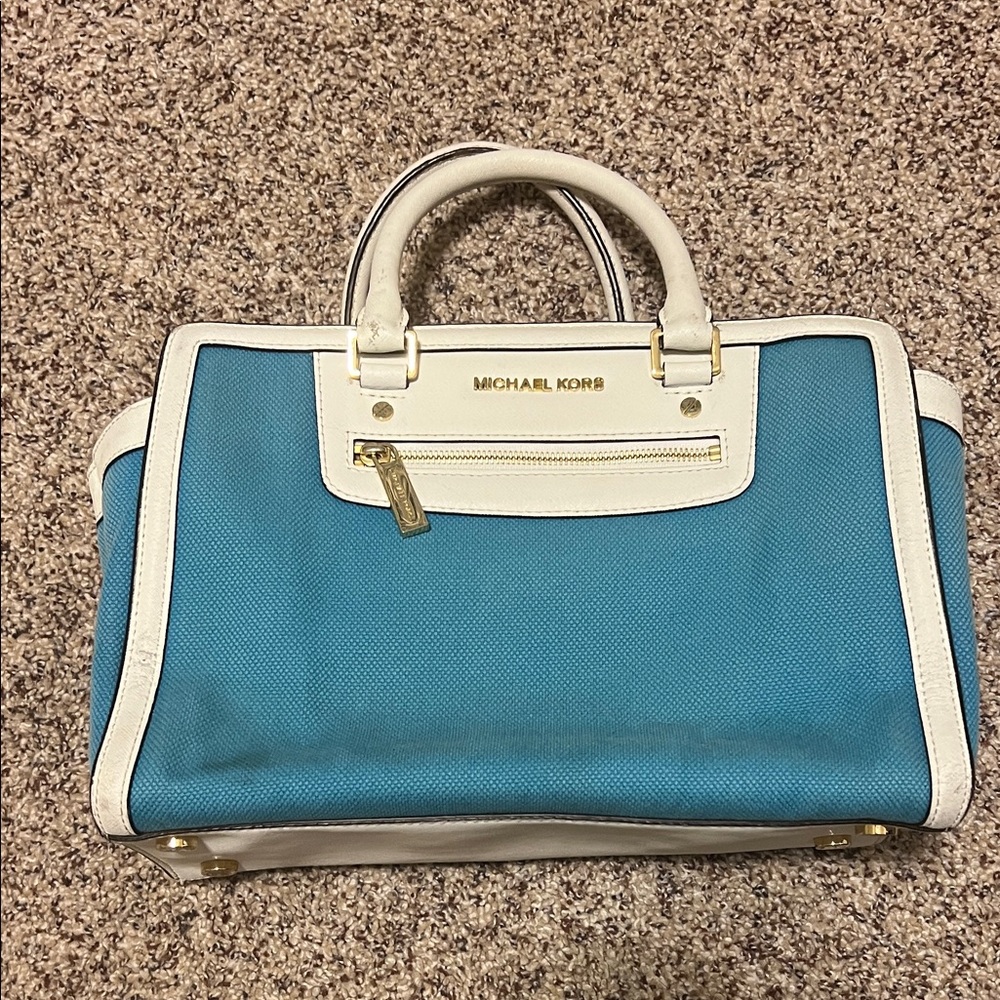 Michael Kors Teal and White Satchel
